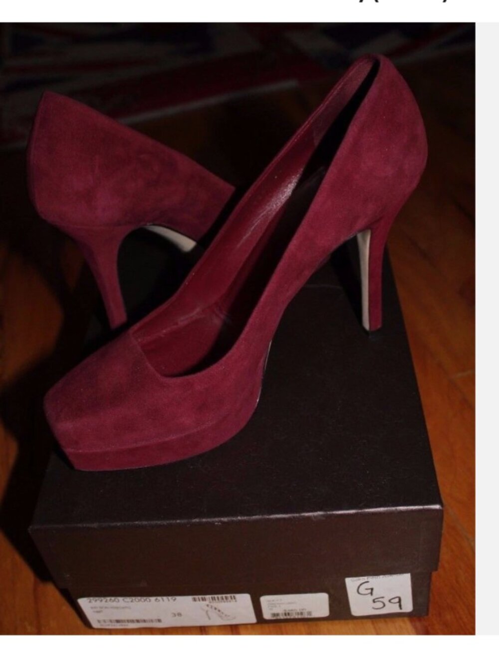 GUCCI Scamosciato Tibet BURGUNDY Red Suede Platform Pumps Shoes Heels Size 38